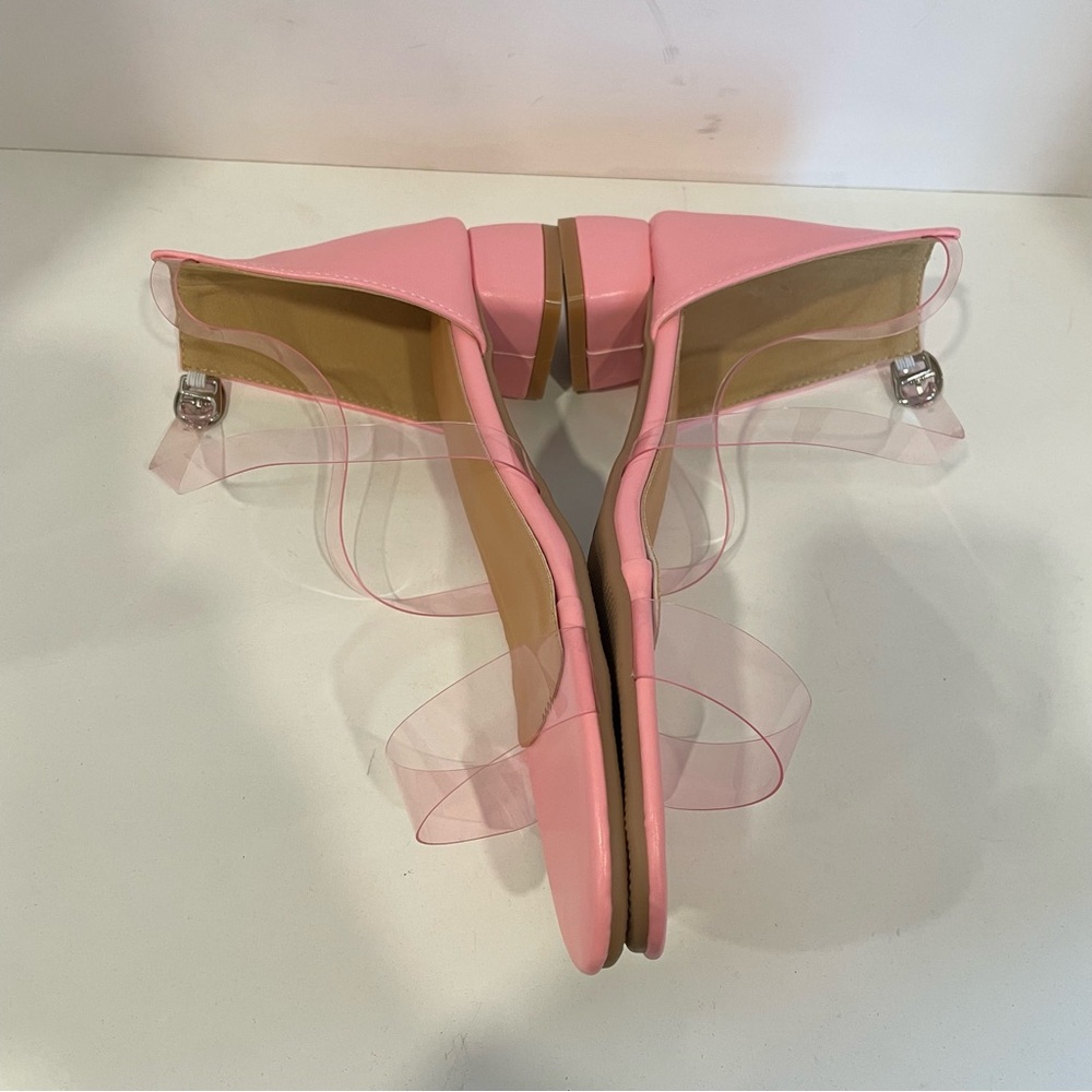 Pink Block Heel Sandal Buckle Accent‎ Clear Crisscross Strap Girls Size 4 US - Picture 7 of 7